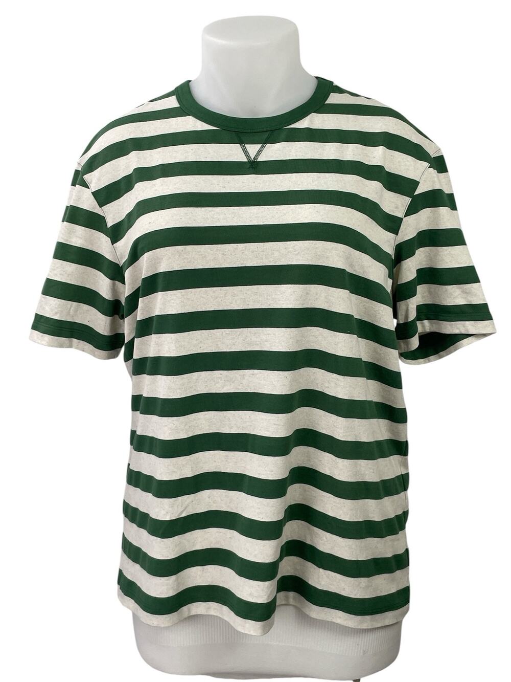NEW Zara Womens Green White Striped Crewneck Short Sleeve Tee T-shirt Top Sz XL